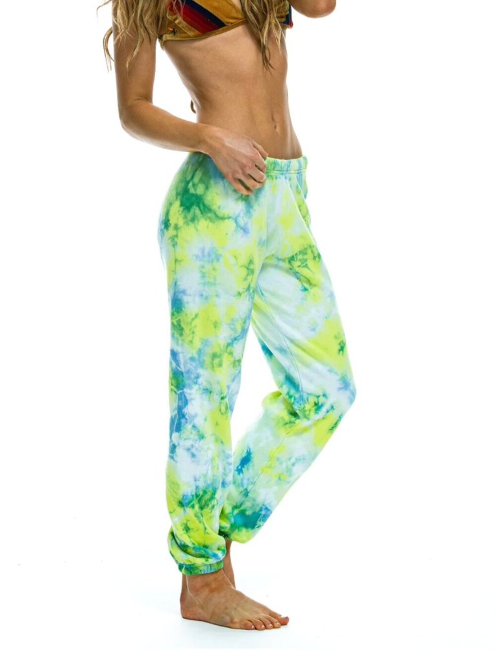 Aviator Nation - Hand Dyed Women's Sweatpant in Tie Dye Neon Yellow XS
